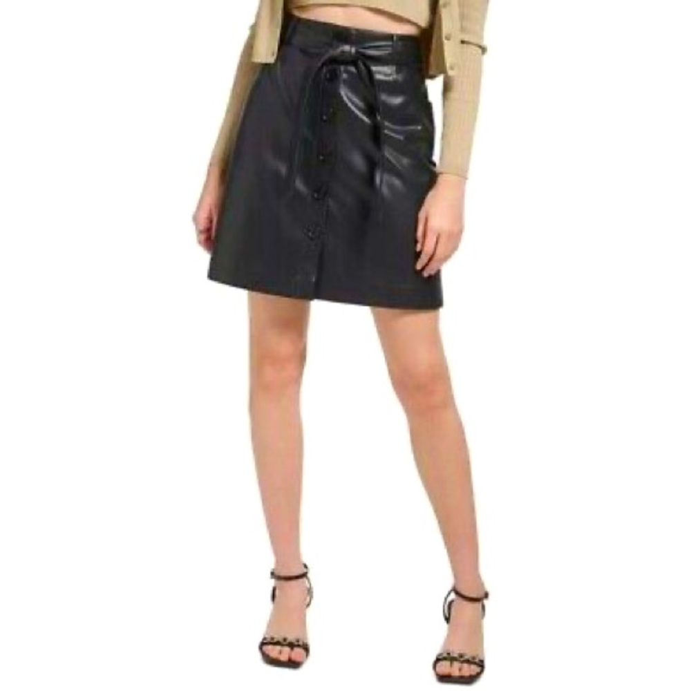 Faux leather mini skirt with tie waist